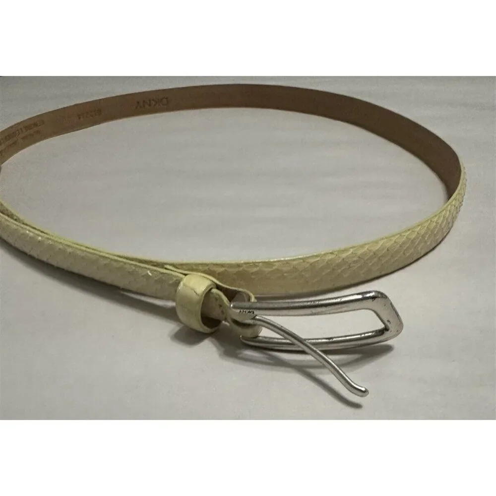 DKNY Womens Belt Snakeskin Skinny Beige Yellow Large